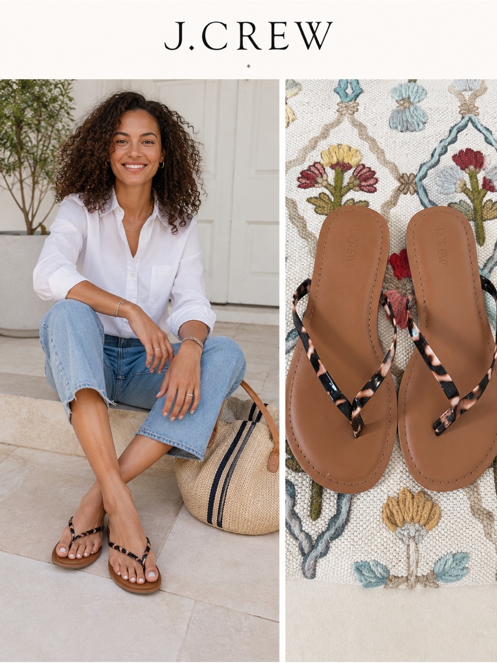 J. Crew Brown Sandal with Tortoiseshell-Pattern Straps
